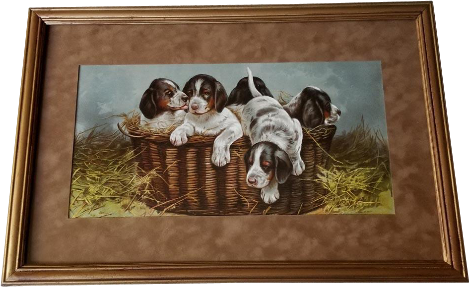 C1895 Puppy Dog Print Narrow Quarters Antique Victorian - Picture Frame (944x944), Png Download