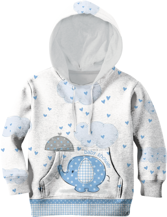 3d Cute Elephant Baby Shower Kid Full Print Hoodie - Print Hoodie (800x800), Png Download