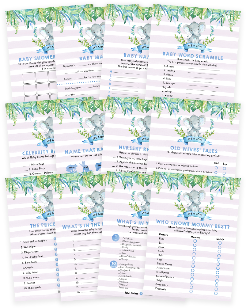 Blue Elephant Safari Baby Shower Game Pack - Number (819x1024), Png Download