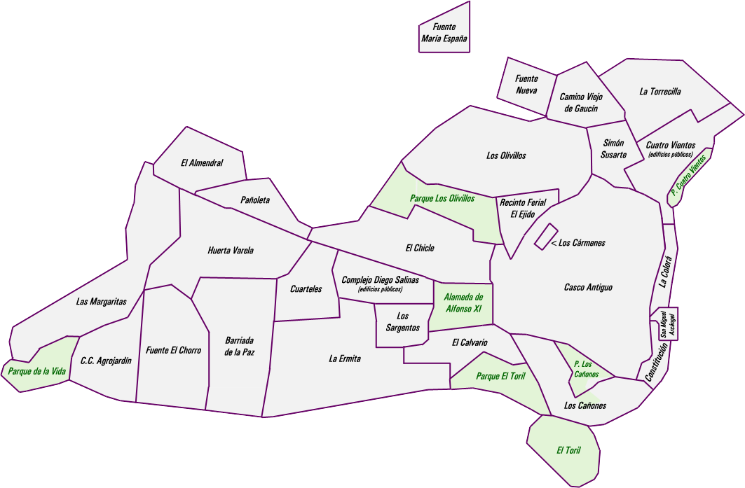 San Roque Casco Barrios Y Calles - Diagram (1063x697), Png Download