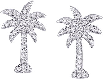 Diamond "palm Tree" Earrings In 14k White - Cross (570x570), Png Download