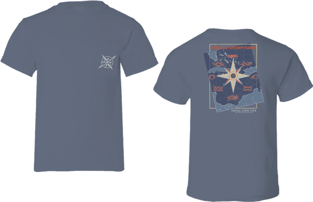 Nautical Compass And Knots Short Sleeve Tee - T-shirt (1024x661), Png Download