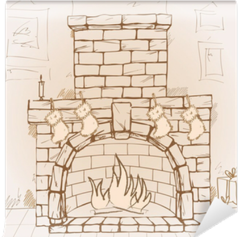 Drawing Of Fire In Fireplace (640x480), Png Download