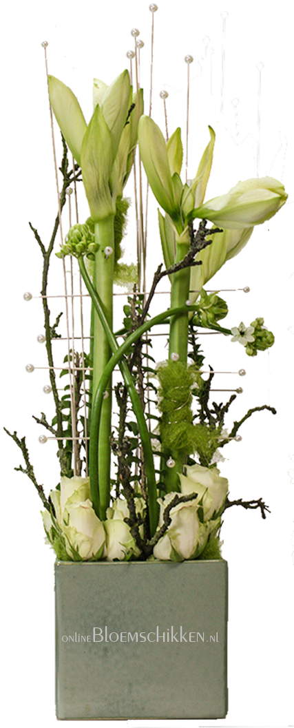 Amaryllis Arrangement Winter Floral Arrangements, Christmas - Amaryllis Stem Arrangement (427x1057), Png Download