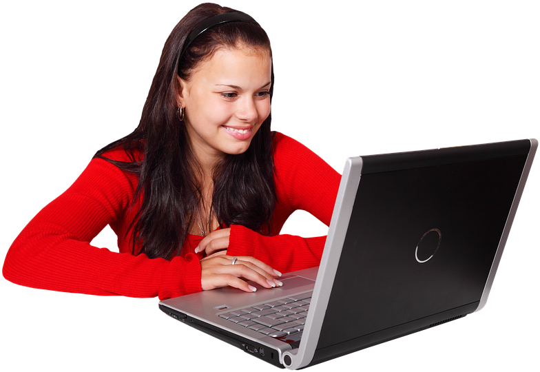 Laptop, Girl, Smile, Woman, Computer, Female, Young - Computer With Girl (960x640), Png Download