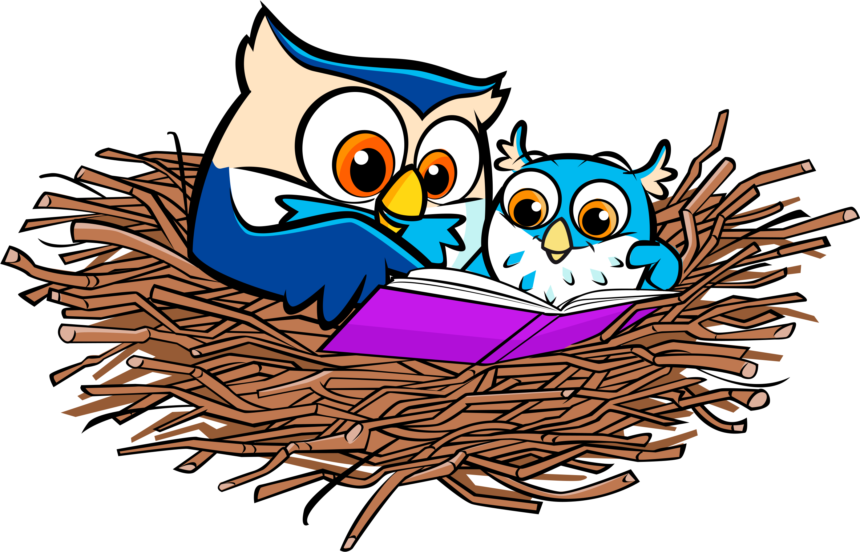 Nest Clipart Owl Nest - Owls Reading Clip Art (2792x1801), Png Download