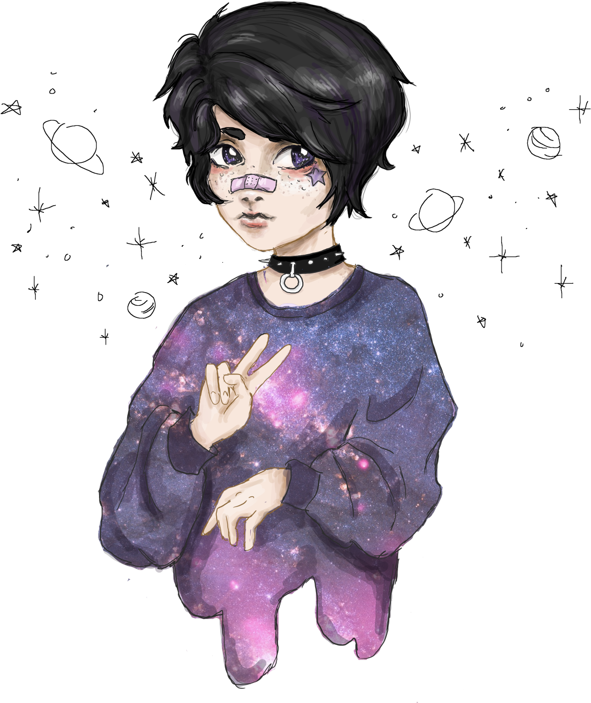 Tumblr Art Girl Girls Planet Planets Cosmos Bandaid - Planet (1252x1920), Png Download