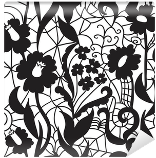 Lace Black Seamless Pattern With Flowers On White Background - Flower (400x400), Png Download