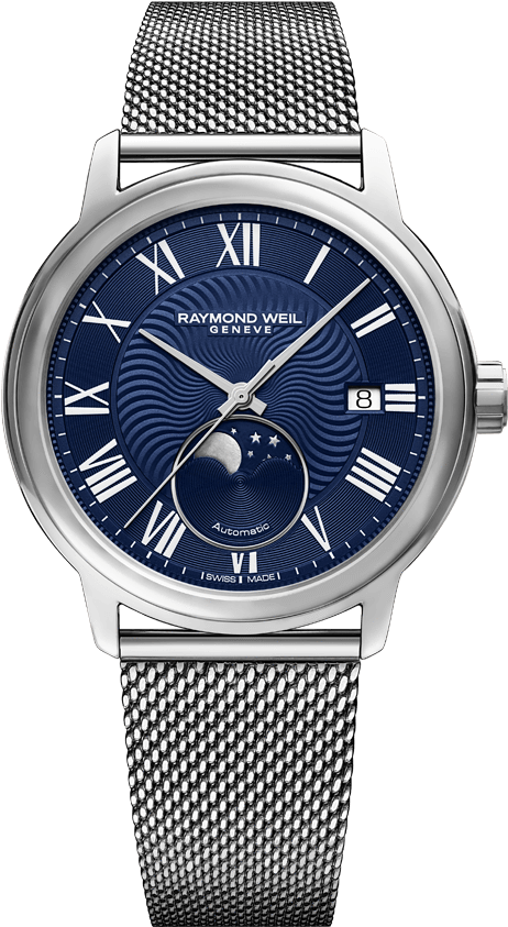 Maestro Moon Phase - Raymond Weil Moonphase Blue (700x1000), Png Download