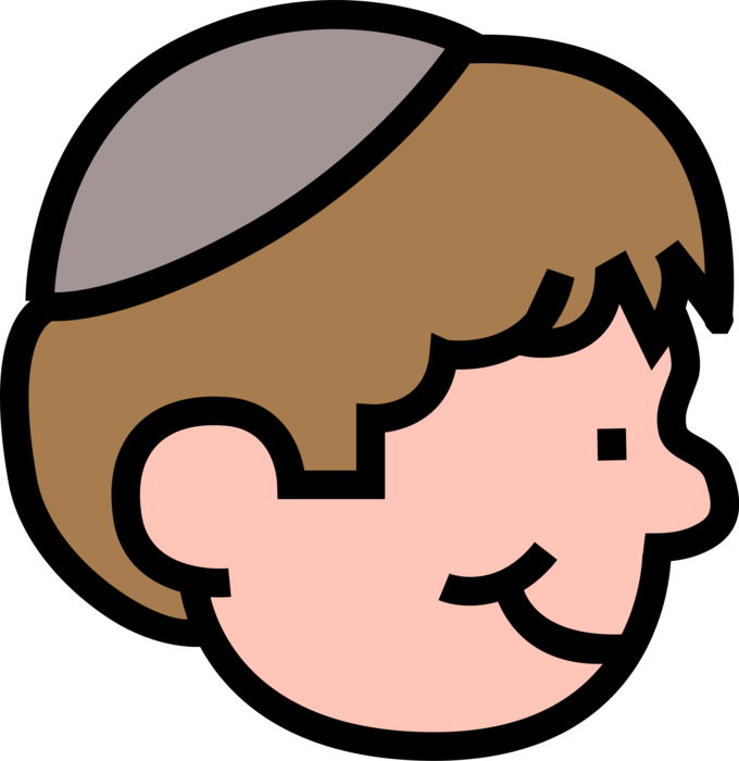 Vector Illustration Of Boy Wears Jewish Kippah Kip (680x700), Png Download