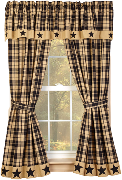 Black Farmhouse Star Lined Curtain Panels - Curtain (580x580), Png Download