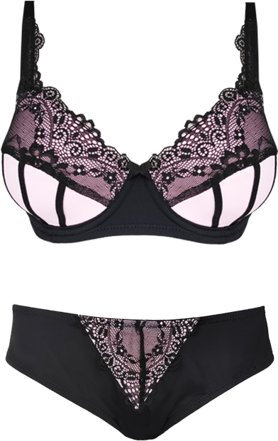 Lace Black & Blushing Pink Set Seta03 - Lingerie Top (800x741), Png Download