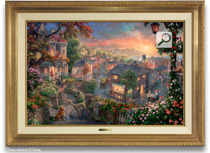 Lady And The Tramp Thomas Kinkade Studios' Lady And - Thomas King Kay Disney Paintings (700x516), Png Download