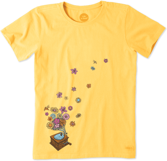 Women's Flower Phonograph Crusher Tee - Life Is Good (570x570), Png Download