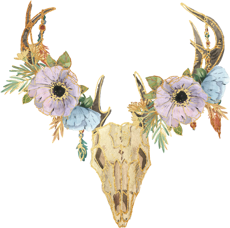 Boho Skull Bohemian Hipster Flowers Skulls - Boho Picsart Transparent (1024x1165), Png Download