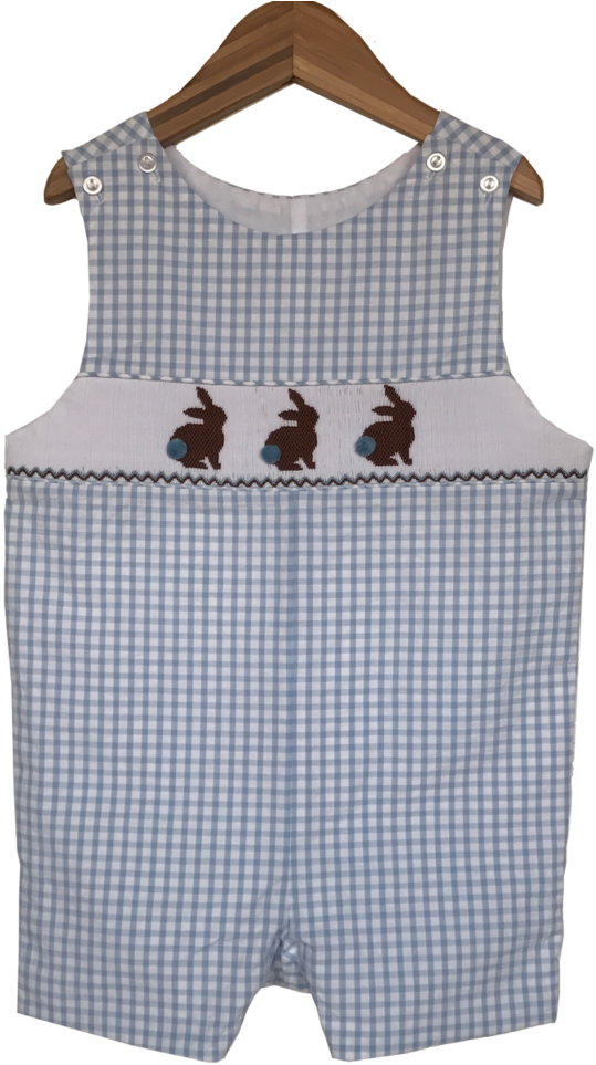 Boys Blue Gingham Chocolate Bunny Jon Jon - One-piece Garment (687x1024), Png Download