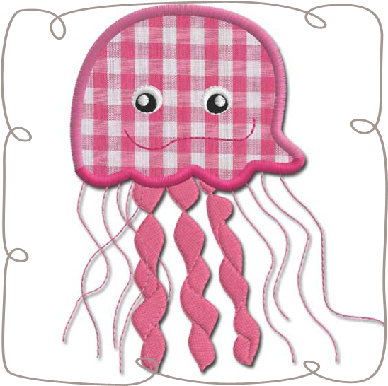 Jelly Fish Applique - Cartoon (580x580), Png Download