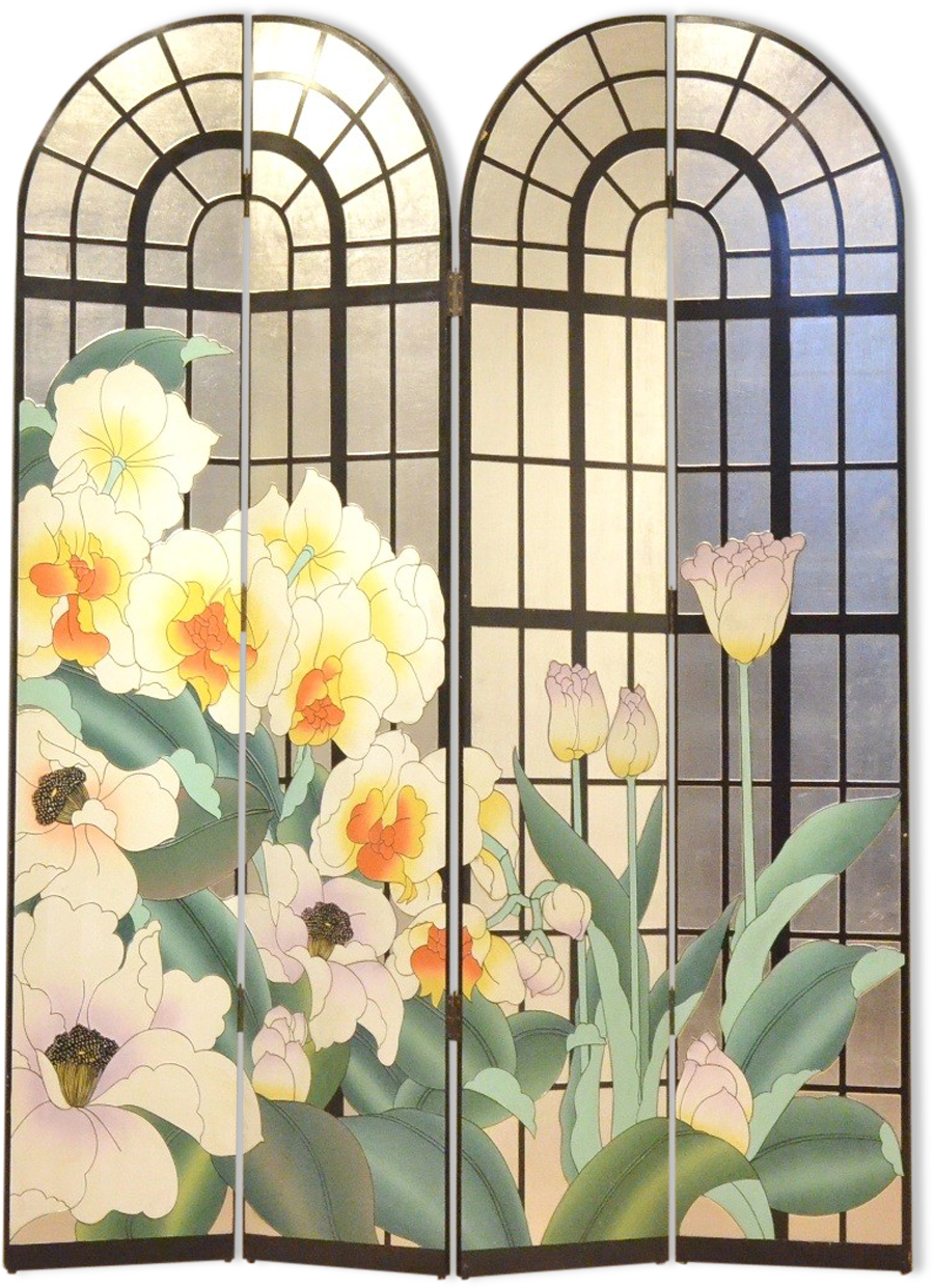 Screen Floral With Silver Leaf - Room Divider (1457x1457), Png Download