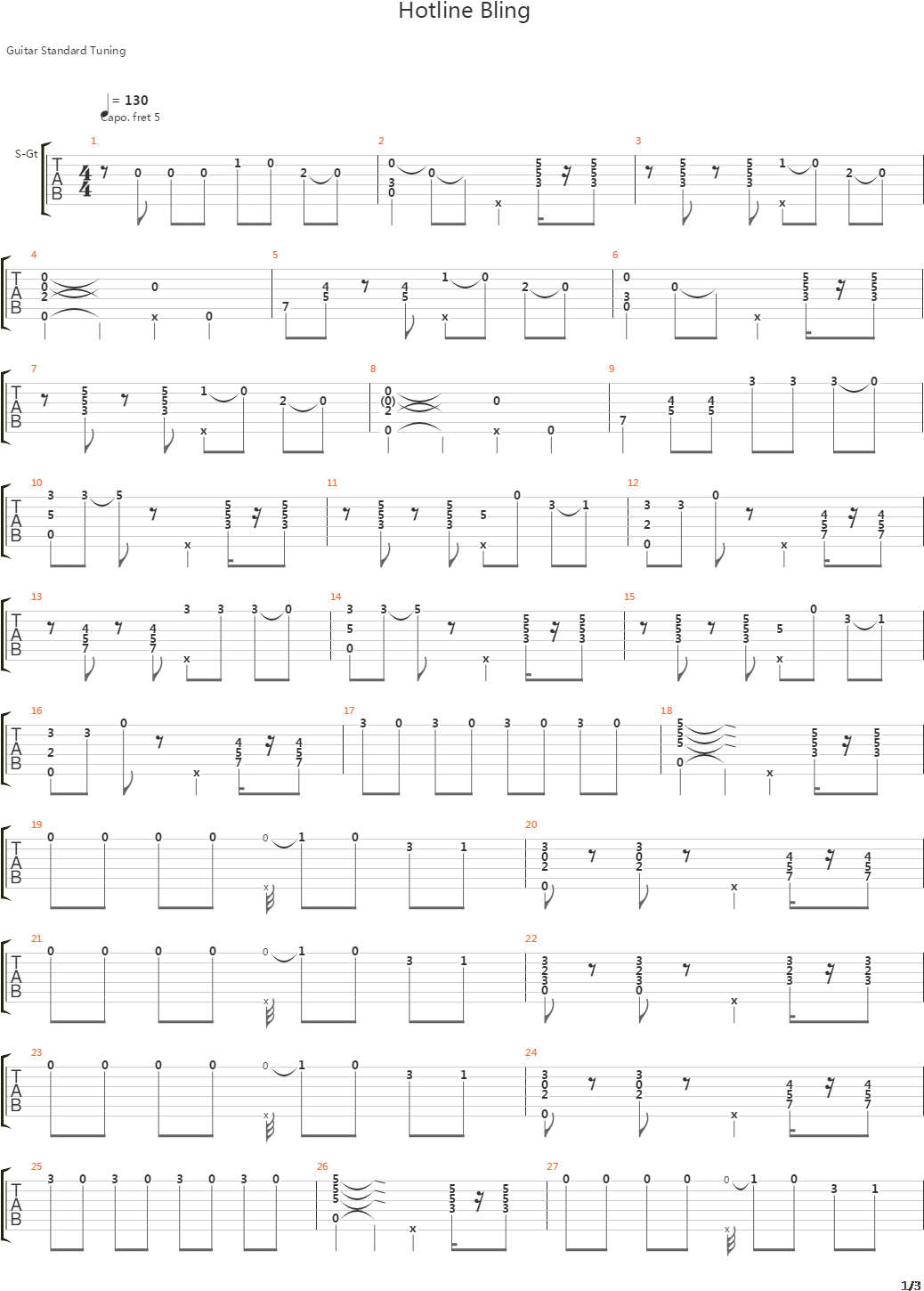 Hotline Bling吉他谱 - Sheet Music (1110x1570), Png Download