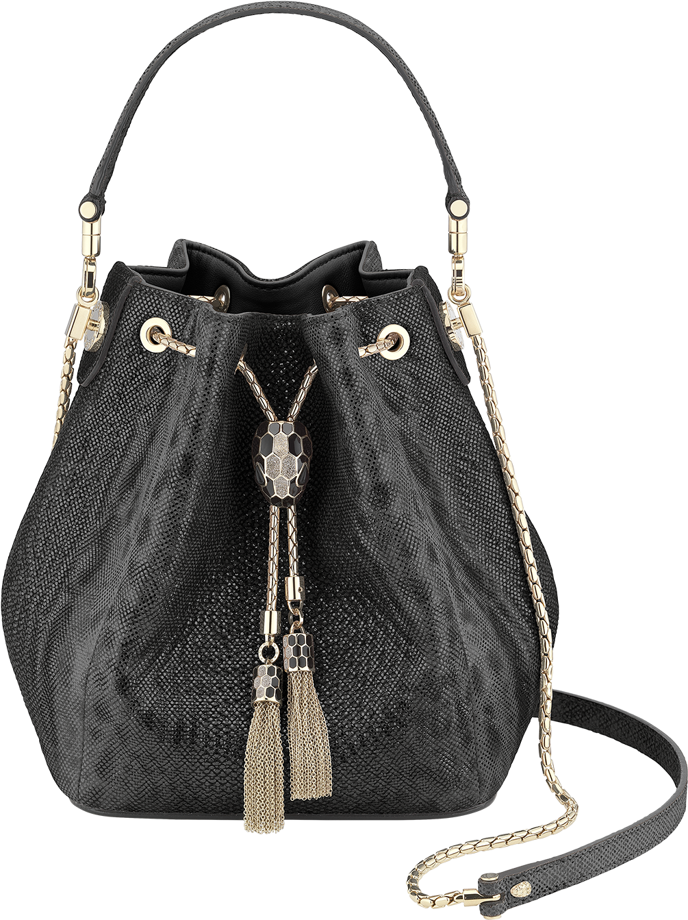 Serpenti Forever Bucket Bucket Karung Leather Black - Bvlgari Bucket Bag (1800x1405), Png Download