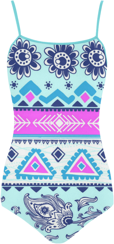 Blue Boho Flowers Strap Swimsuit - Maillot (1000x1000), Png Download
