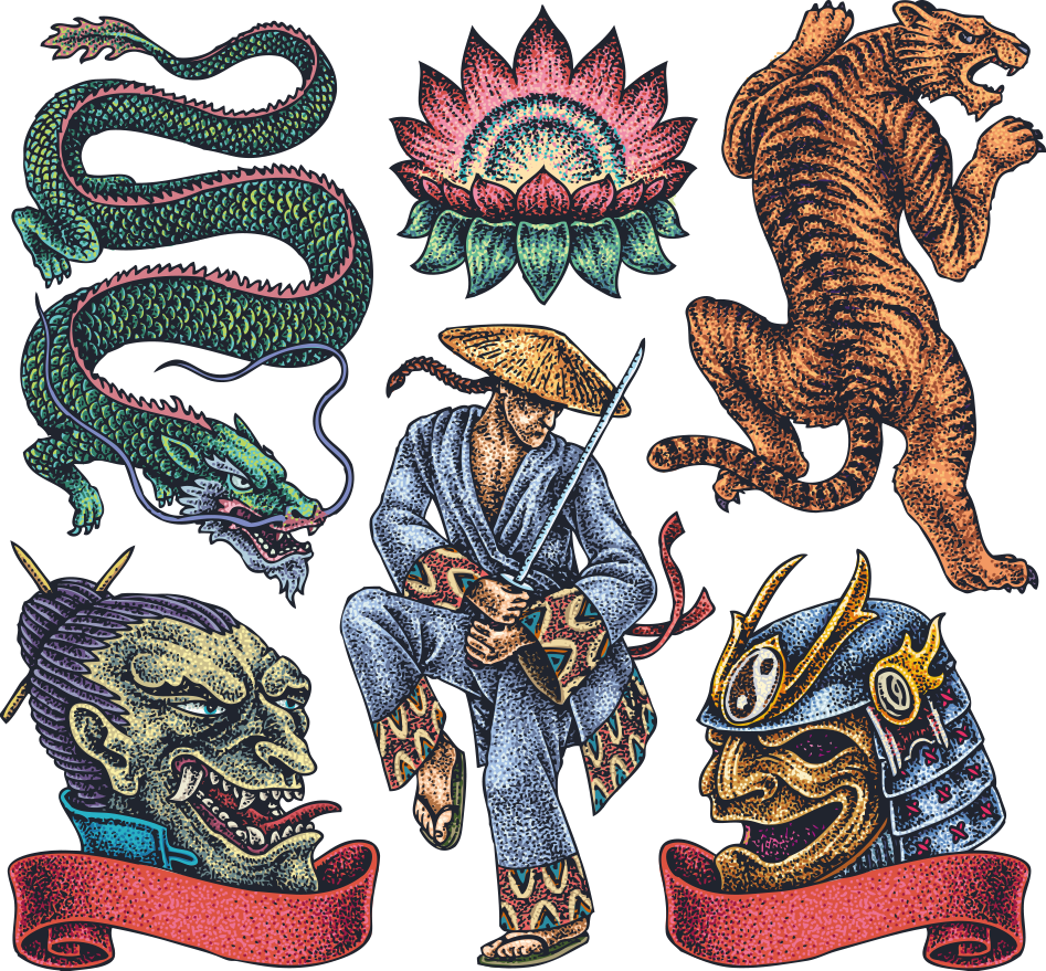Tattoo Artist Character Japanese Dragon Vector Irezumi - Japanese Dragon Tattoo Art (947x879), Png Download