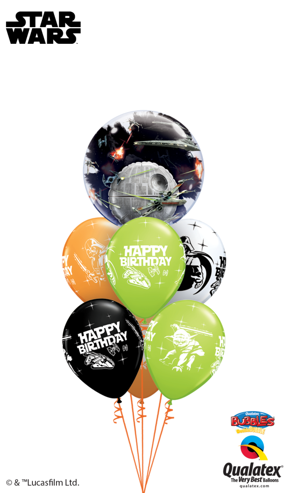 Death Star Balloon Bouquet, Star Wars Balloons, R2d2 - Star Wars Happy Birthday Balloons (583x1000), Png Download