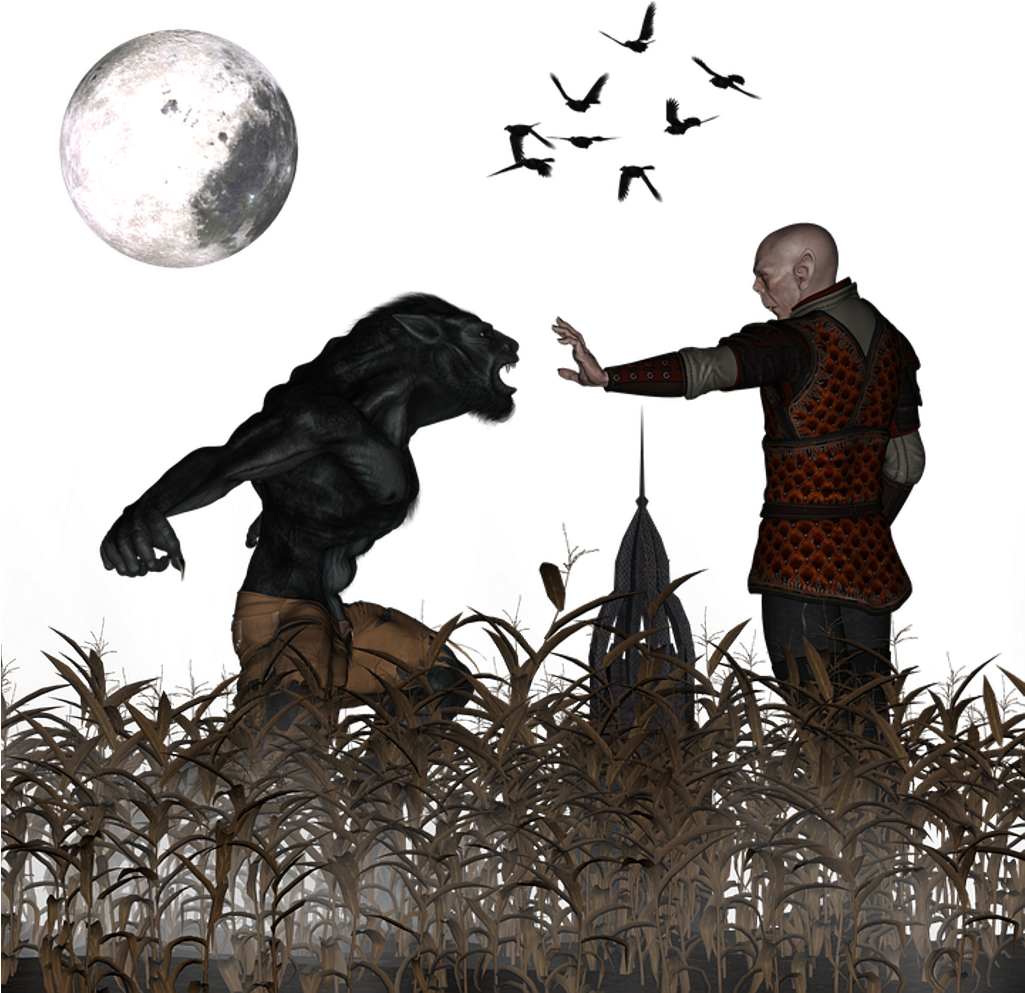 Ftestickers Halloween Moon Wolfman Birds Bats Vampire - Illustration (1024x1024), Png Download