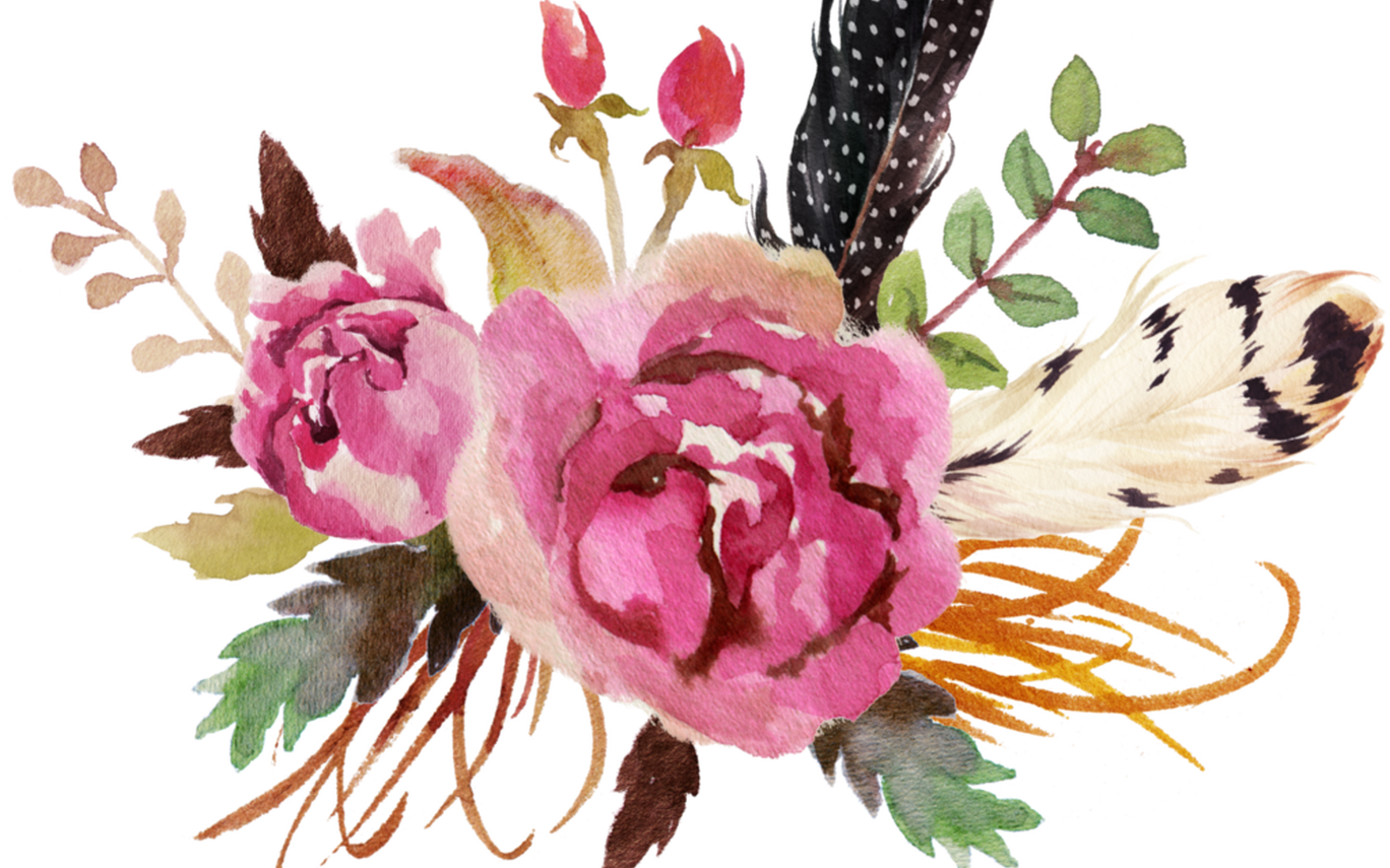 19 Antlers With Flowers Clipart Freeuse Stock Huge - Watercolor Flowers And Feathers Png (1368x855), Png Download