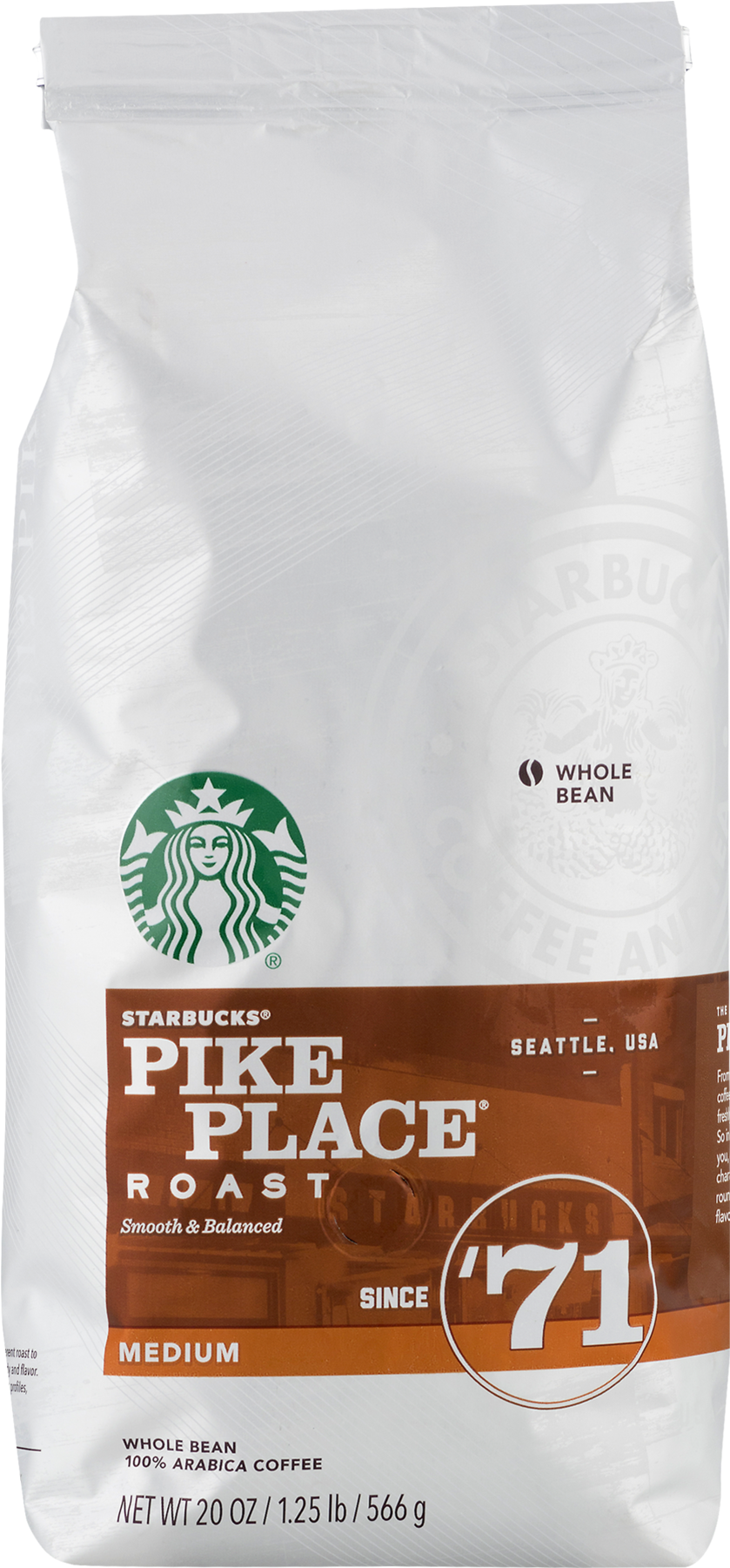 Starbucks Pike Place Roast Medium Roast Whole Bean - Kitten (1800x1800), Png Download