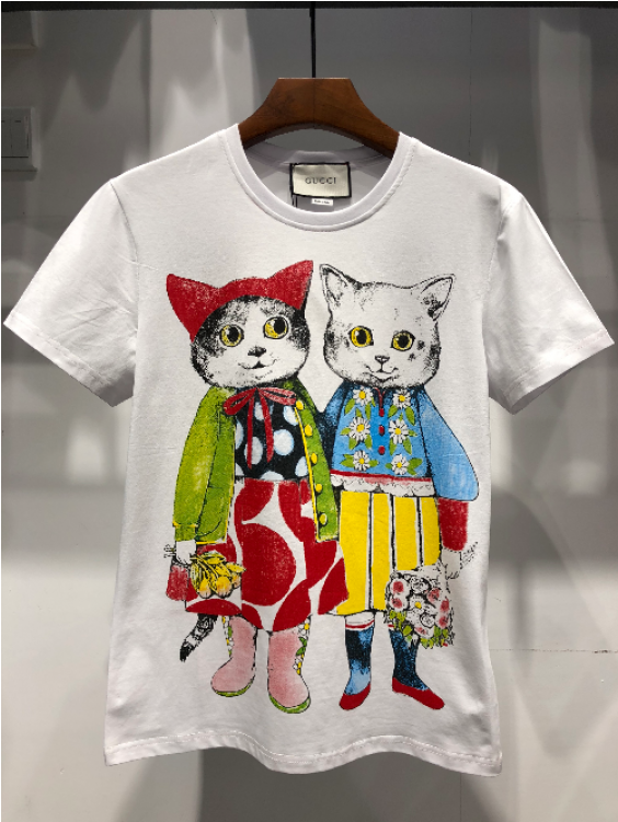 Gucci 08071224 Men's Gucci Tee Fashion Tops Short Cat - Girl (750x750), Png Download