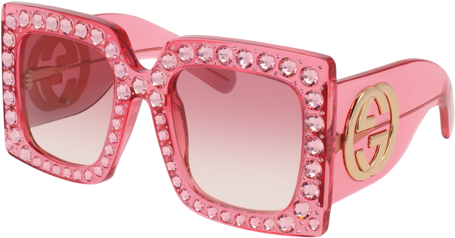 Gucci Gucci Gg0145s - Pink Glasses With Diamonds (1000x560), Png Download