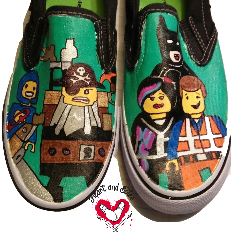 Lego Movie Hand Painted Shoes - Sneakers (954x959), Png Download