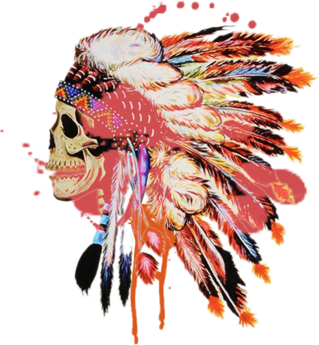 Skull Indian Feathers Colourful - Tatuajes De Penachos Aztecas (1024x1110), Png Download