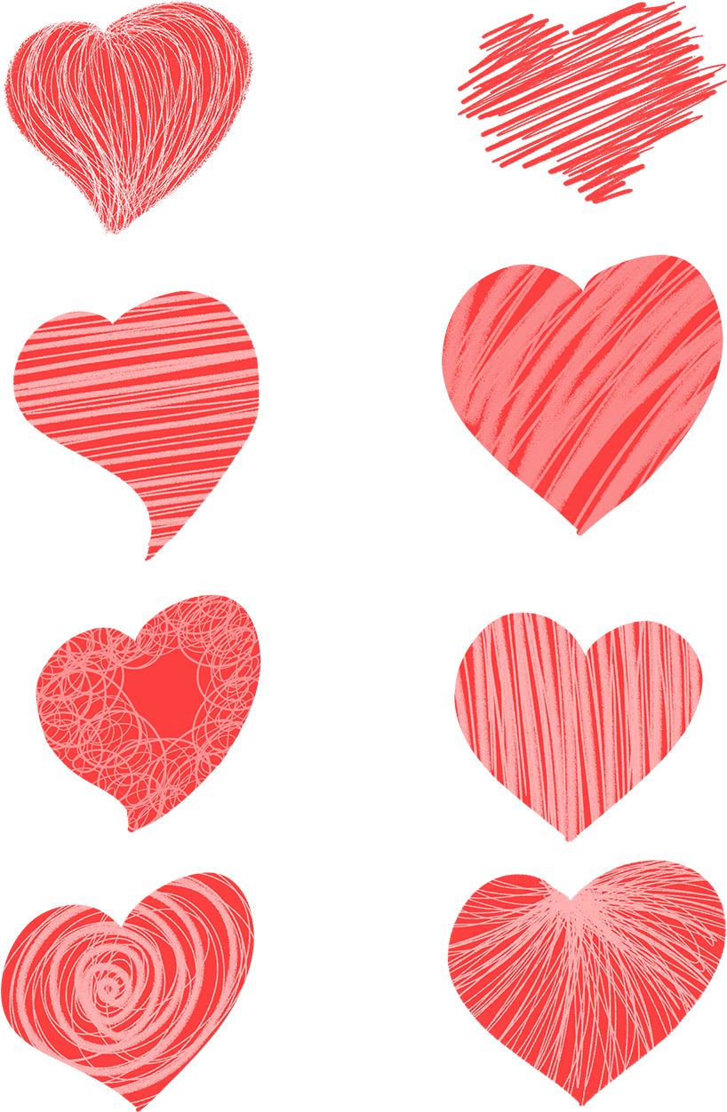 Hand Drawn Valentine Pink Love Hearts Collection - Heart (1024x1369), Png Download