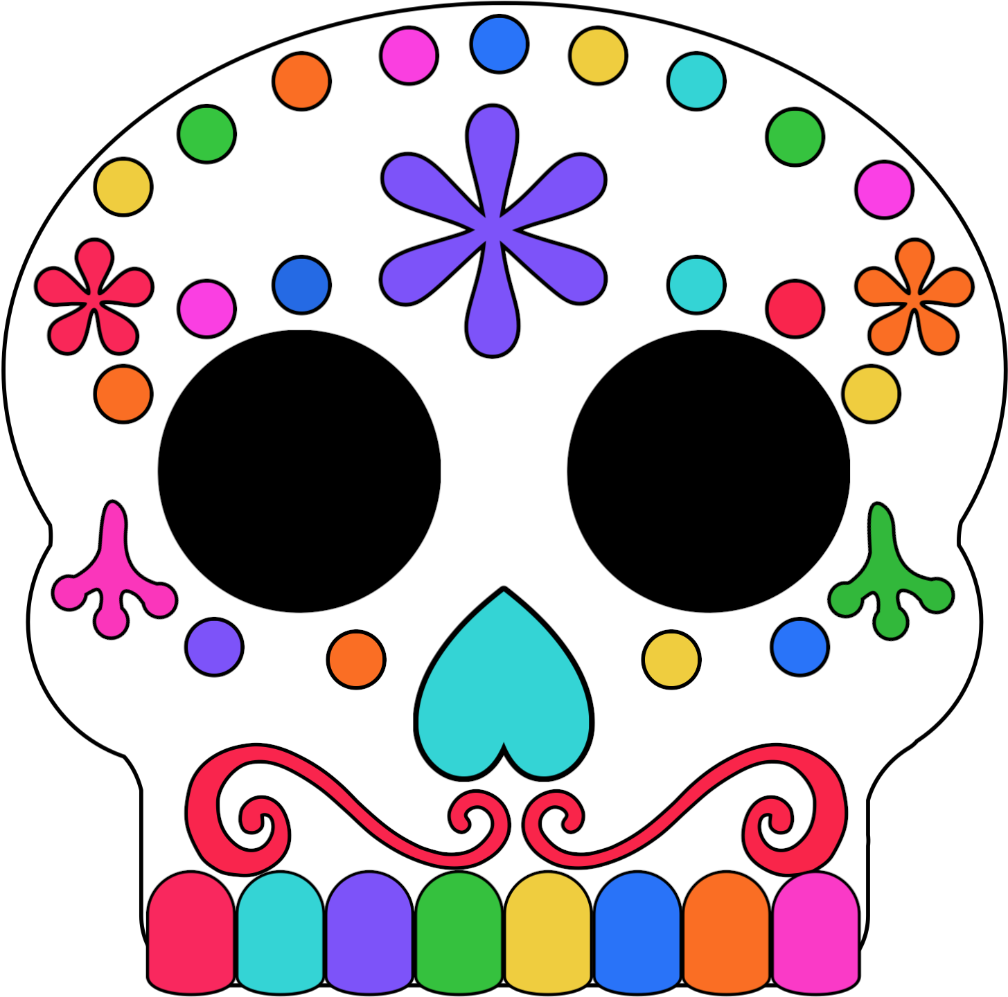 Colored In Day Of The Dead Sugar Skull Masks - Circle (1563x1563), Png Download