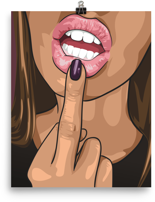 Printed Watercolour Hot Girl Poster Of A Sexy Woman - Tongue (1000x1000), Png Download