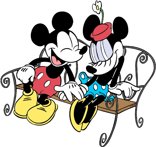 Mickey, Minnie On Park Bench - Mickey And Minnie Bench (602x562), Png Download