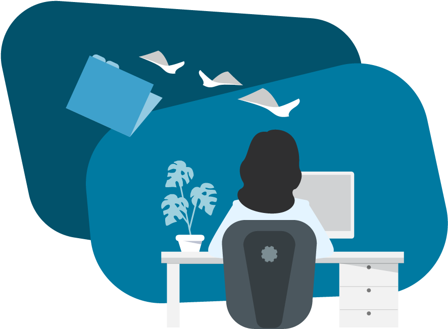 Knosys Knowledgeiq Woman Desk Paper Files - Illustration (909x676), Png Download