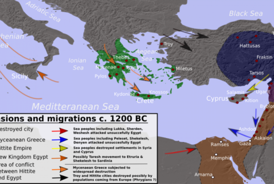 In 1100 Bce Bronze Age Civilization Was Swept Away - Map (876x588), Png Download