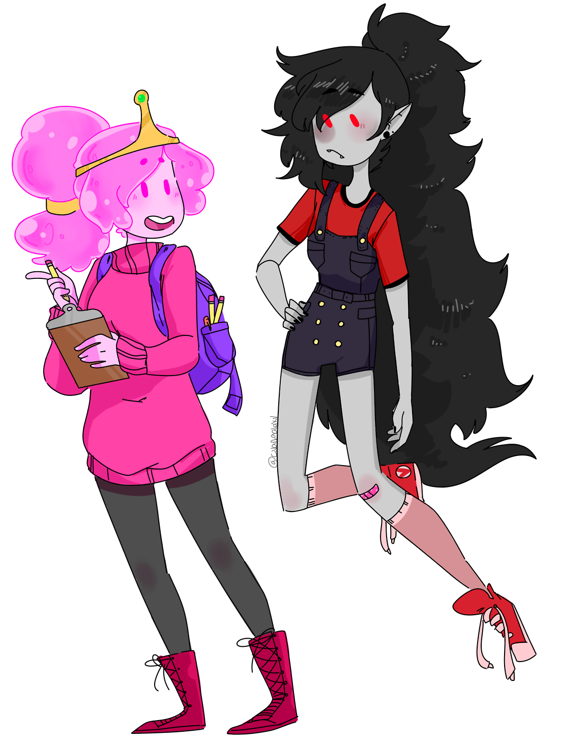 Princes Bubblegum And Marceline Anime Drawing (1280x1506), Png Download