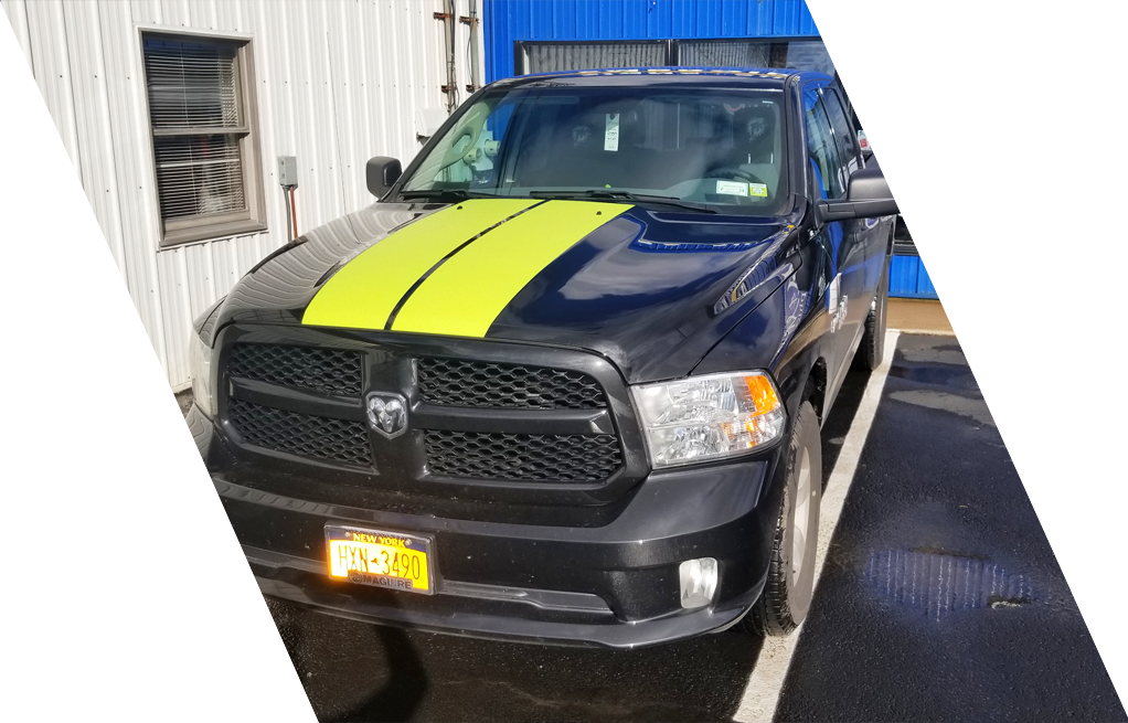 From Matte Black Racing Stripes, Hood And Roof Wraps - Dodge Ram Rumble Bee (1022x655), Png Download