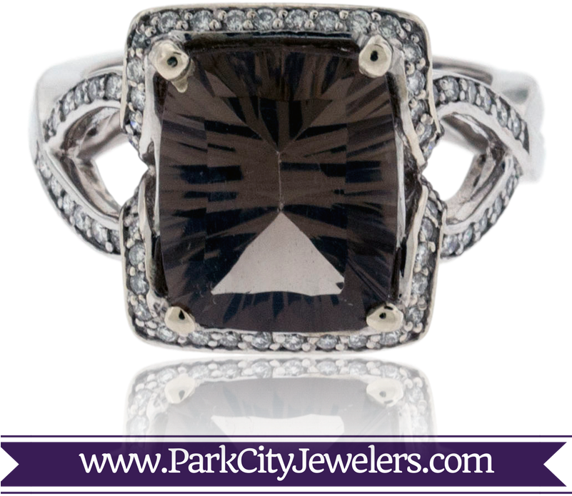 Smokey Topaz And Diamond Ring - Engagement Ring Colored Stone Gold (800x800), Png Download