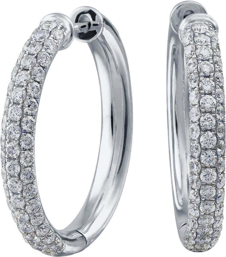 Pavé Set Diamond Hoop Earrings - Earrings (1000x1000), Png Download