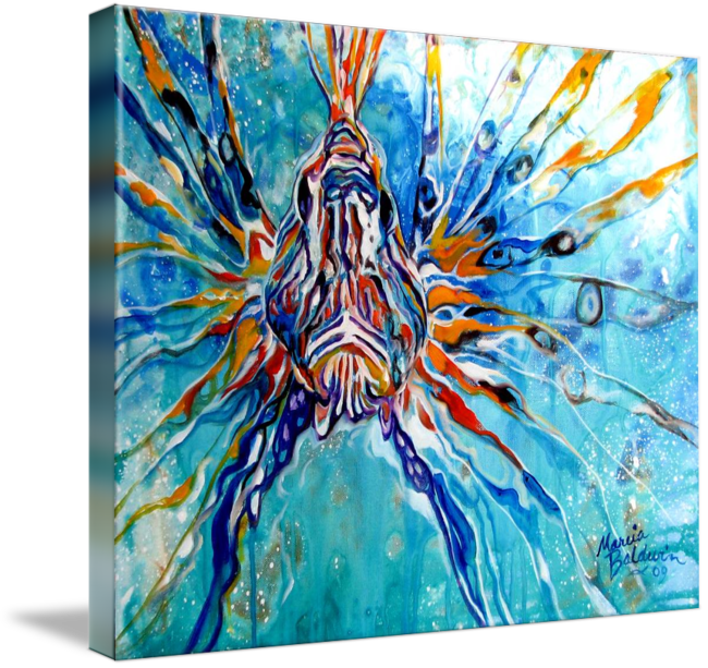 "lion Fish Blue" By Marcia Baldwin, Shreveport, Louisiana - Lion Fish Painting (650x613), Png Download