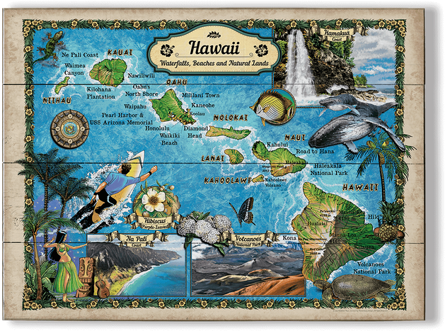 Vintage Map Of A Hawaiian Vacation - Ocean (730x730), Png Download
