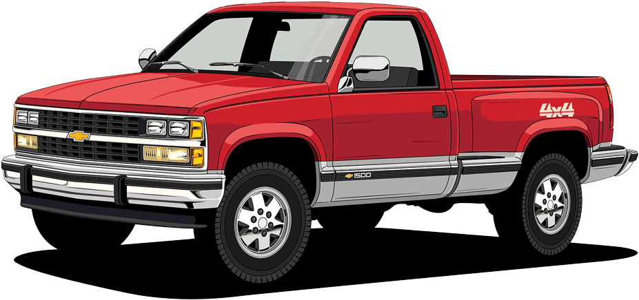 When The C/k Line Of Pickups And Full-size Suvs Were - Red Chevy Truck 1988 (1000x501), Png Download