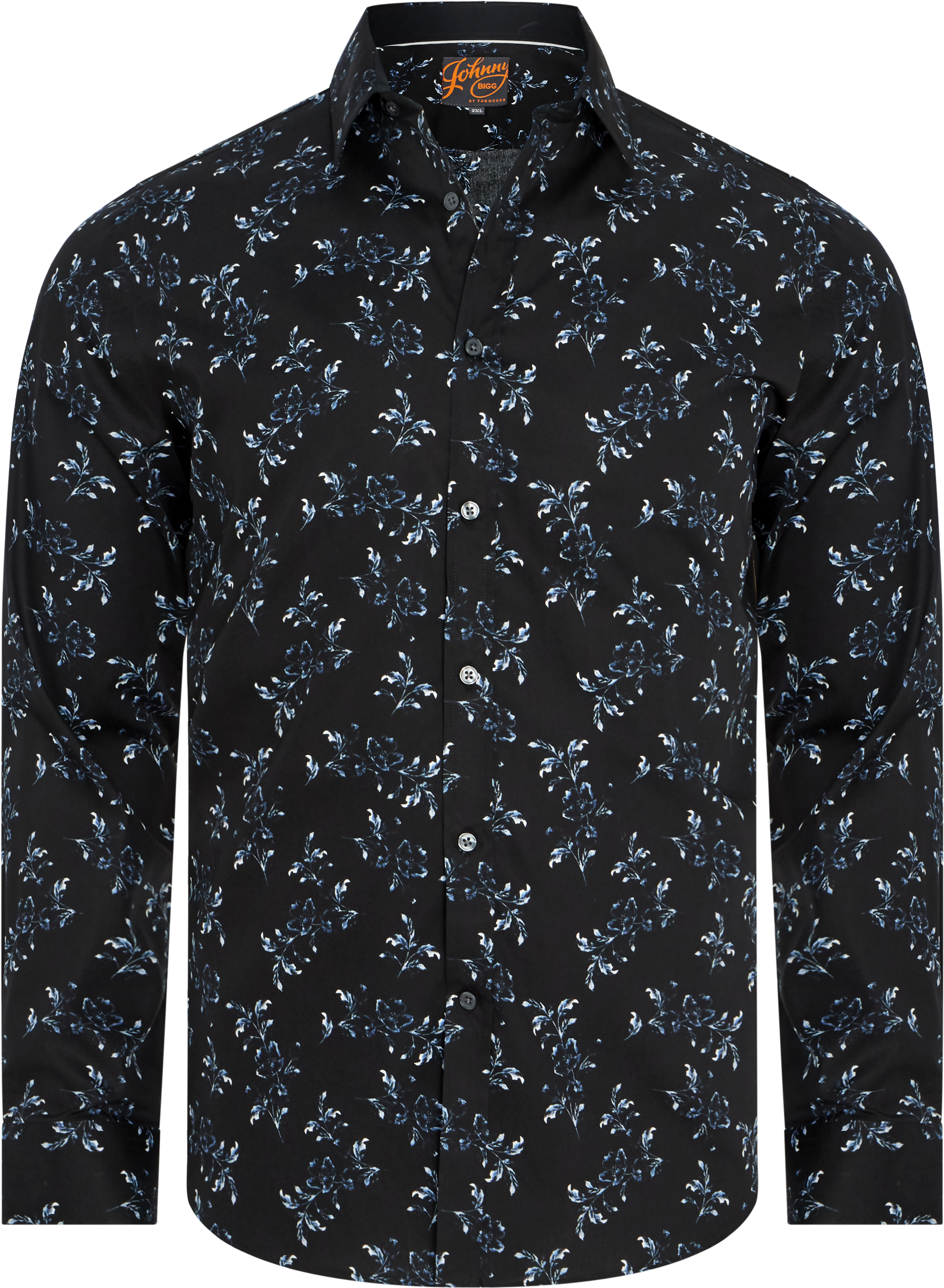 Black Blue Floral Print Shirt - Long-sleeved T-shirt (3000x3000), Png Download