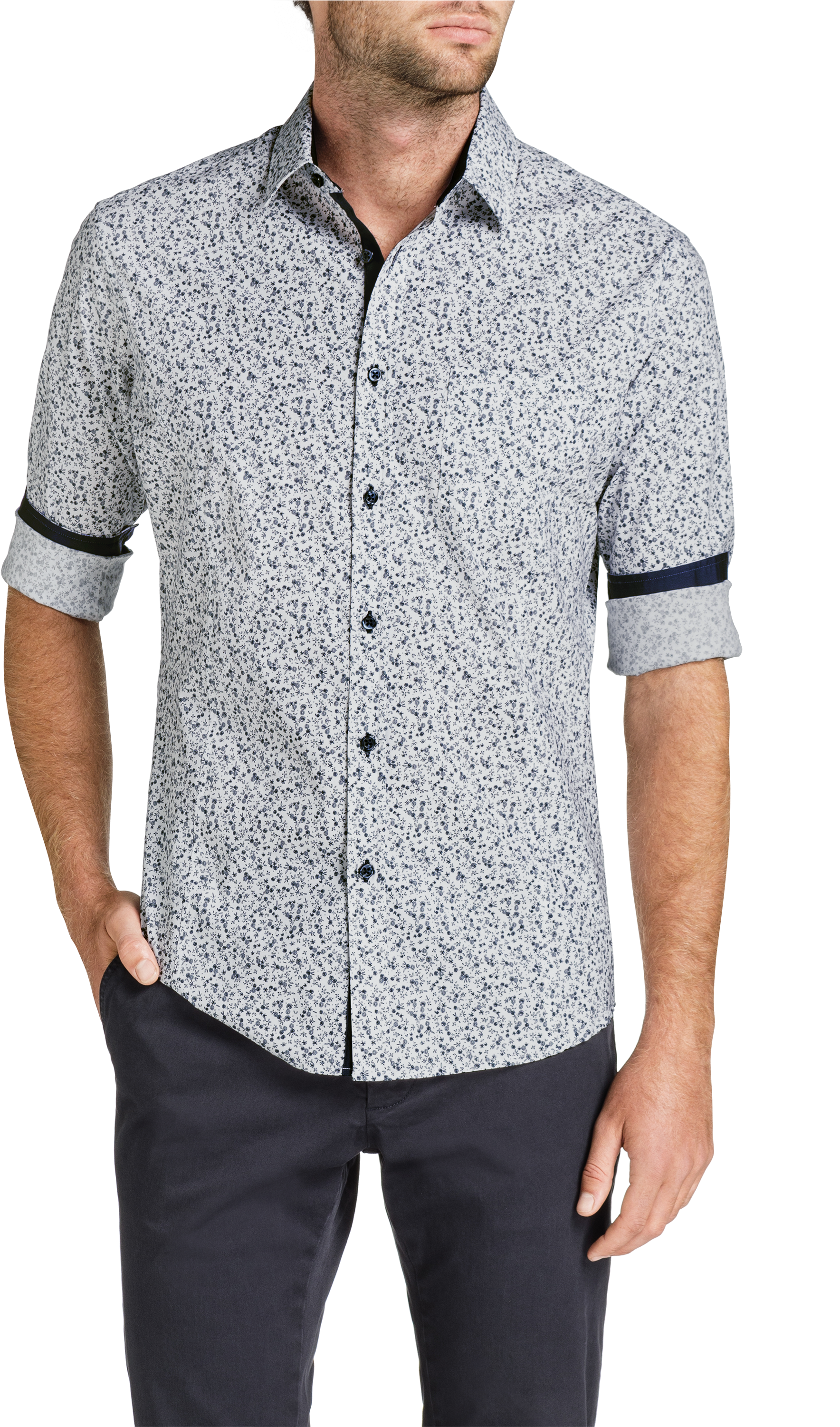 Navy Stirling Slim Floral Print Shirt - Gentleman (3000x3000), Png Download