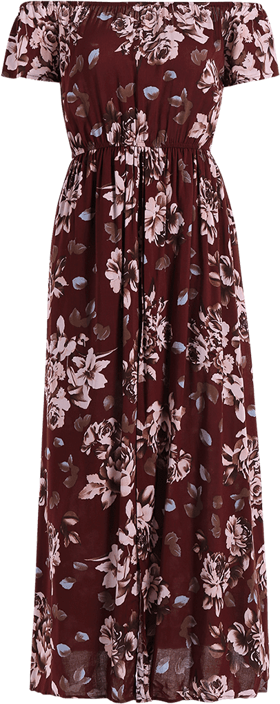 Off The Shoulder Floral Print Asymmetric Dress - Gown (800x1064), Png Download